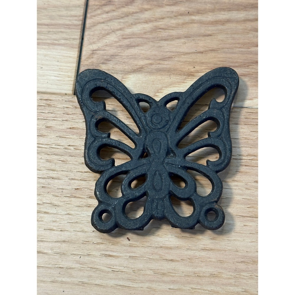 Vintage Butterfly Trivet Home Decor Black Cast Iron Openwork Design Dolly Parton